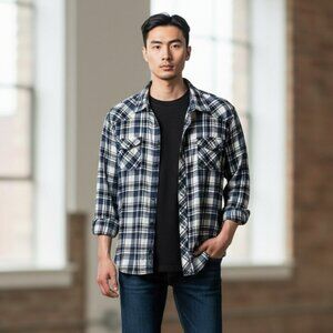 BKE Buckle Shirt Mens XL Blue Plaid Long Sleeve Athletic Fit Stretch Snap